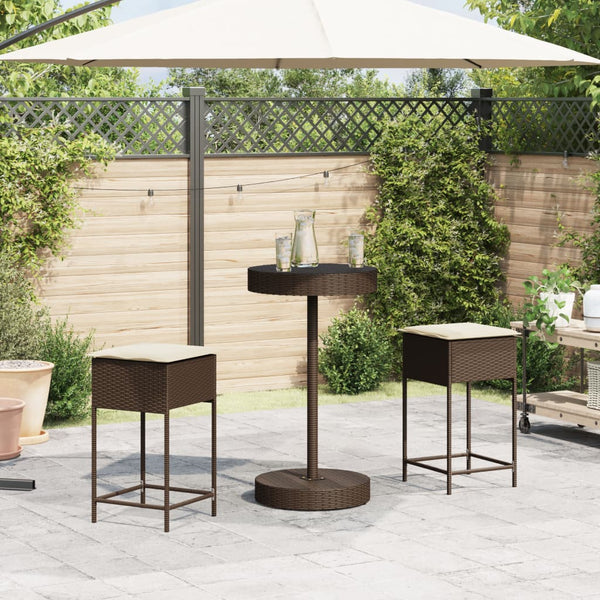 vidaXL Ensemble de bar de jardin 3 pcs avec coussins résine tressée marron