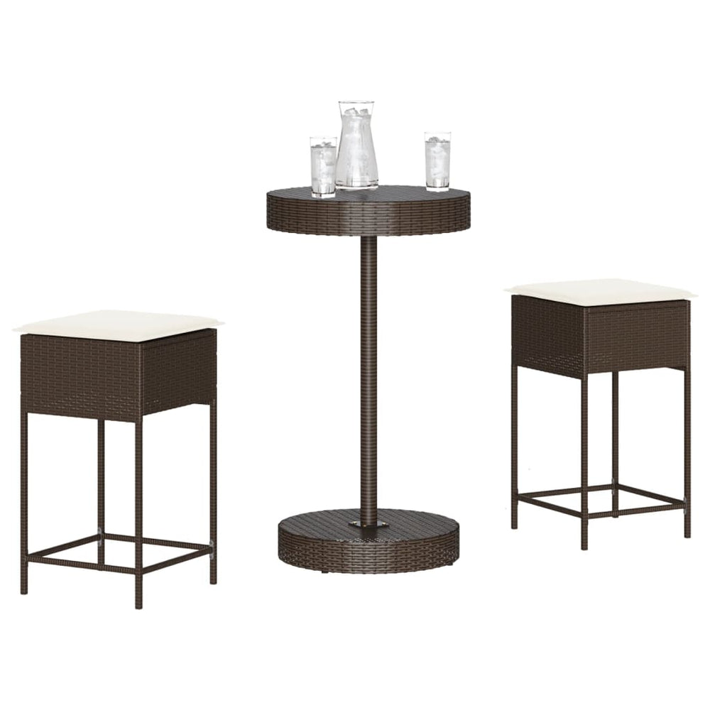 3-tlg. Gartenbar Set Braun Poly Rattan