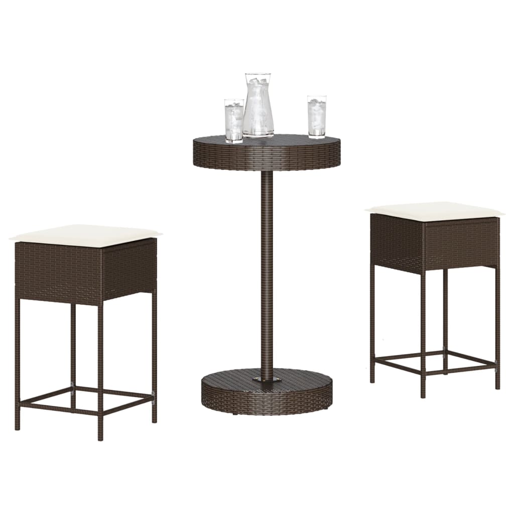 vidaXL Ensemble de bar de jardin 3 pcs avec coussins résine tressée marron