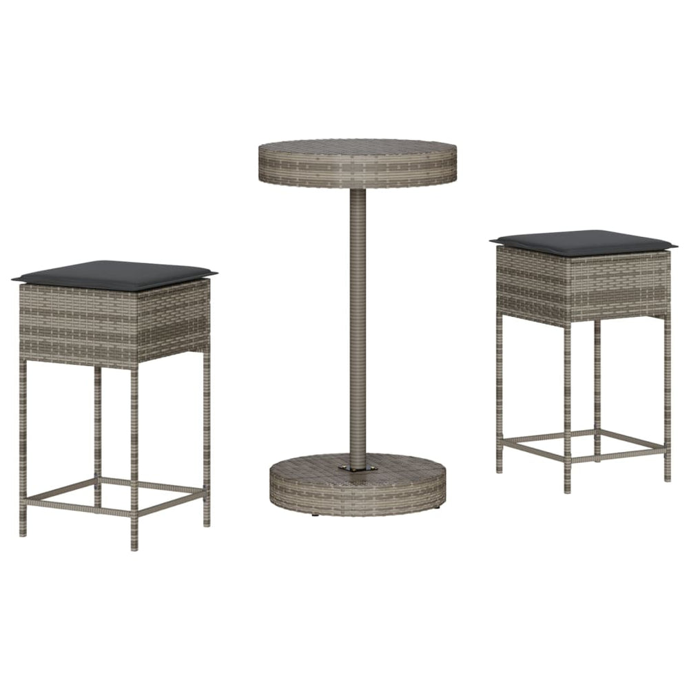 vidaXL Ensemble de bar de jardin 3 pièces avec coussins Résine tressée gris