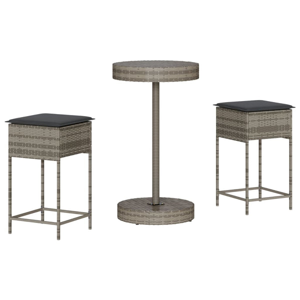 vidaXL Ensemble de bar de jardin 3 pièces avec coussins Résine tressée gris