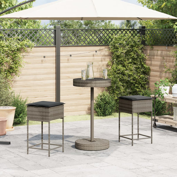 vidaXL Ensemble de bar de jardin 3 pièces avec coussins Résine tressée gris
