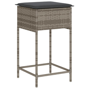 vidaXL Ensemble de bar de jardin 3 pièces avec coussins Résine tressée gris