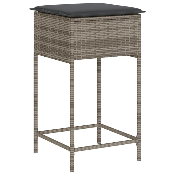 vidaXL Ensemble de bar de jardin 3 pièces avec coussins Résine tressée gris