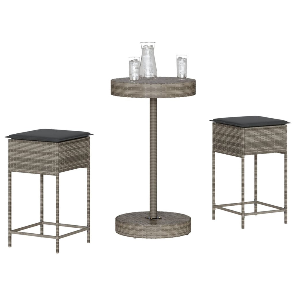 vidaXL Ensemble de bar de jardin 3 pièces avec coussins Résine tressée gris