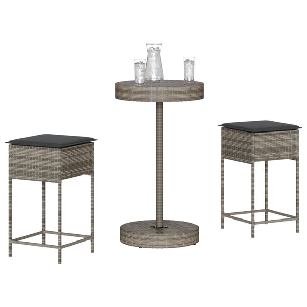 vidaXL Ensemble de bar de jardin 3 pièces avec coussins Résine tressée gris