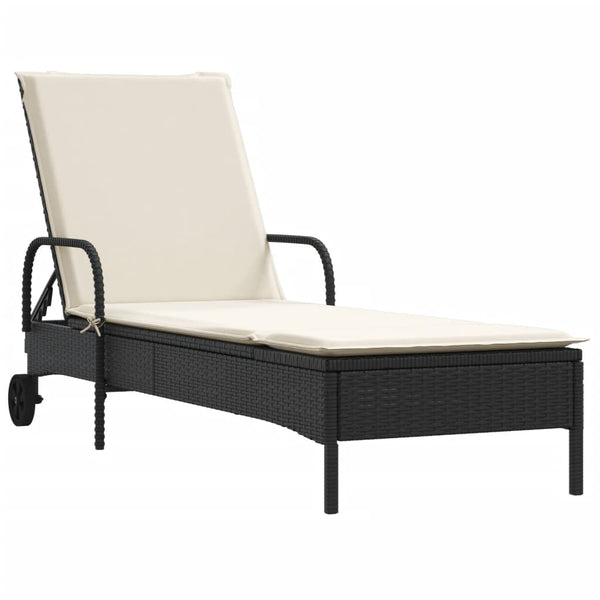 Sonnenliegen mit Auflagen, 2er Set, Poly Rattan Schwarz
