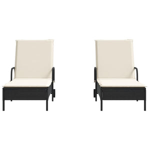Sonnenliegen mit Auflagen, 2er Set, Poly Rattan Schwarz