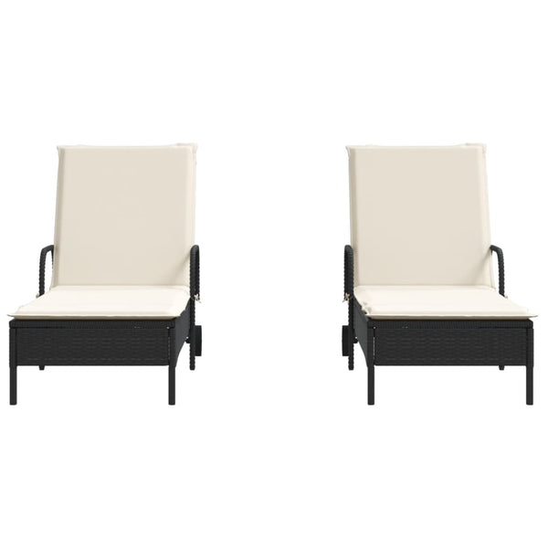 Sonnenliegen mit Auflagen, 2er Set, Poly Rattan Schwarz