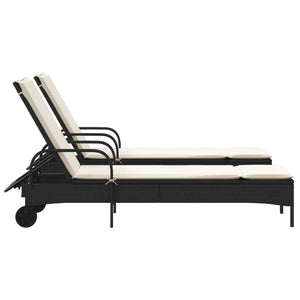 Sonnenliegen mit Auflagen, 2er Set, Poly Rattan Schwarz