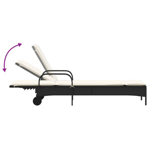 Sonnenliegen mit Auflagen, 2er Set, Poly Rattan Schwarz