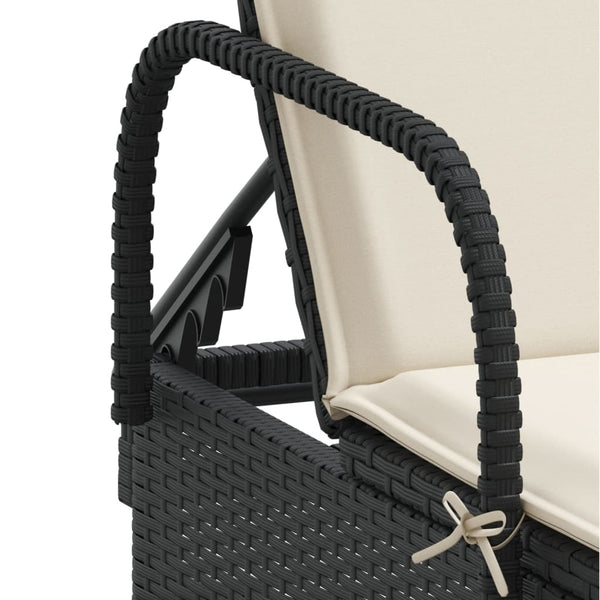 Sonnenliegen mit Auflagen, 2er Set, Poly Rattan Schwarz