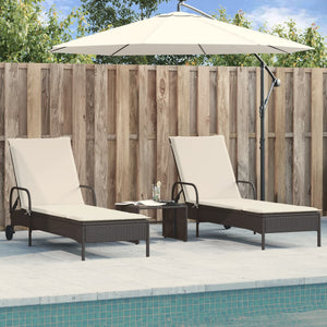 Sonnenliegen mit Auflagen, 2er Set, Poly Rattan Schwarz