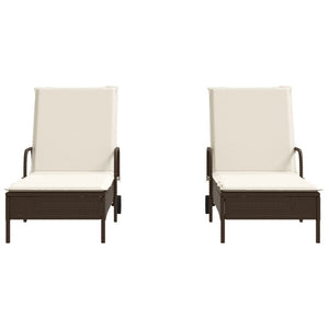 Sonnenliegen mit Auflagen 2er Set Braun Rattan