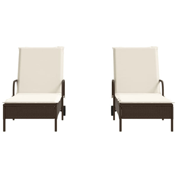 Sonnenliegen mit Auflagen 2er Set Braun Rattan
