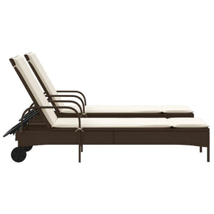 Sonnenliegen mit Auflagen 2er Set Braun Rattan