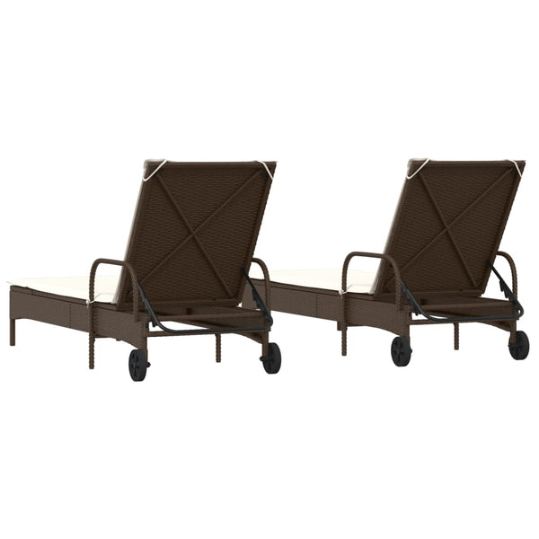 Sonnenliegen mit Auflagen 2er Set Braun Rattan