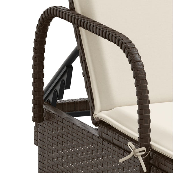 Sonnenliegen mit Auflagen 2er Set Braun Rattan