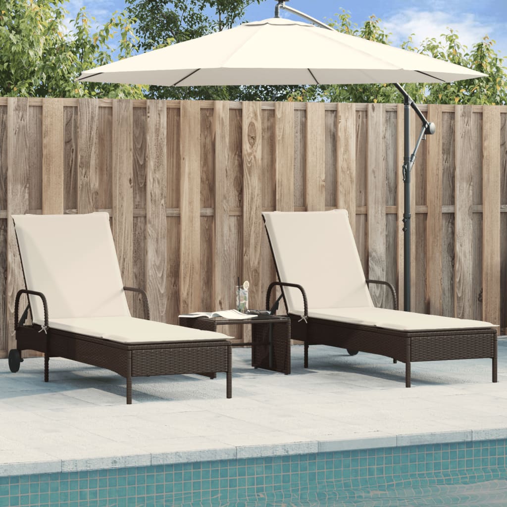 Sonnenliegen mit Auflagen 2er Set Braun Rattan