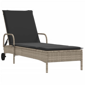 Sonnenliegen mit Auflagen, 2 Stk., Hellgrau Rattan