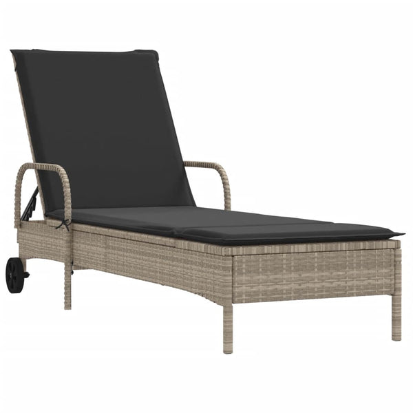 Sonnenliegen mit Auflagen, 2 Stk., Hellgrau Rattan