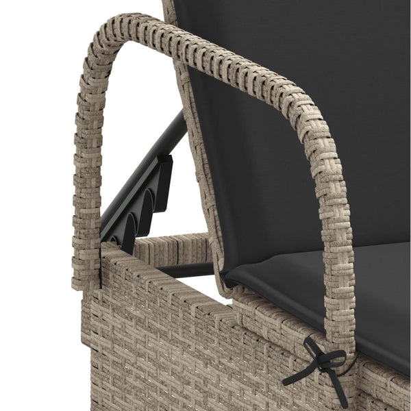 Sonnenliegen mit Auflagen, 2 Stk., Hellgrau Rattan