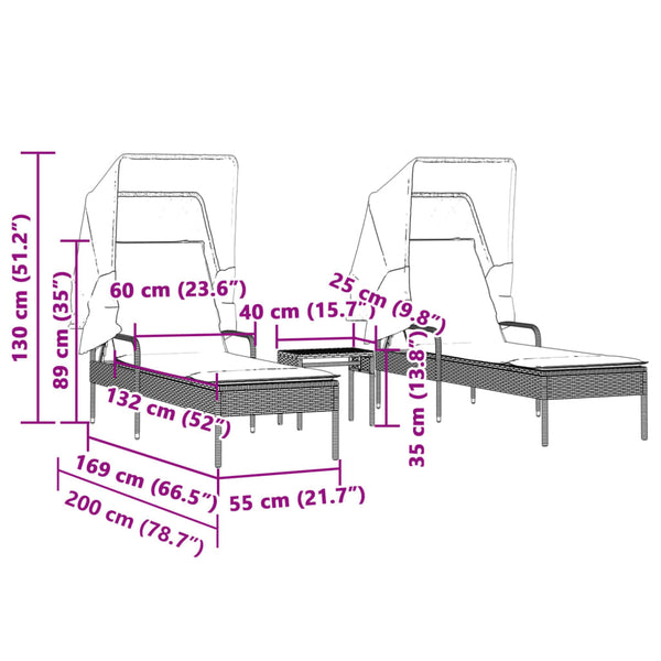 Poly Rattan Sonnenliegen Set mit Tisch