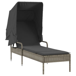 Sonnenliegen 2er Set mit Dach & Tisch Grau Rattan