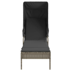 Sonnenliegen 2er Set mit Dach & Tisch Grau Rattan