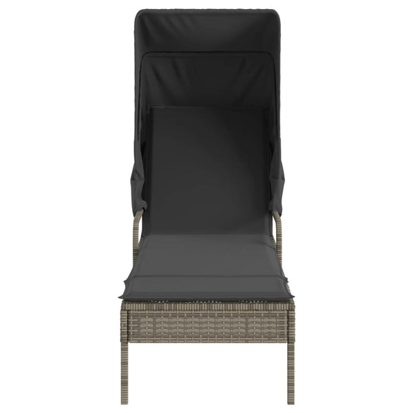 Sonnenliegen 2er Set mit Dach & Tisch Grau Rattan