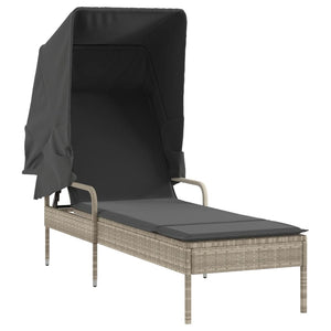 vidaXL Chaises longues 2 pcs avec toit et table en résine tressée gris clair
