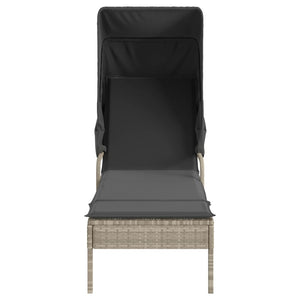 vidaXL Chaises longues 2 pcs avec toit et table en résine tressée gris clair