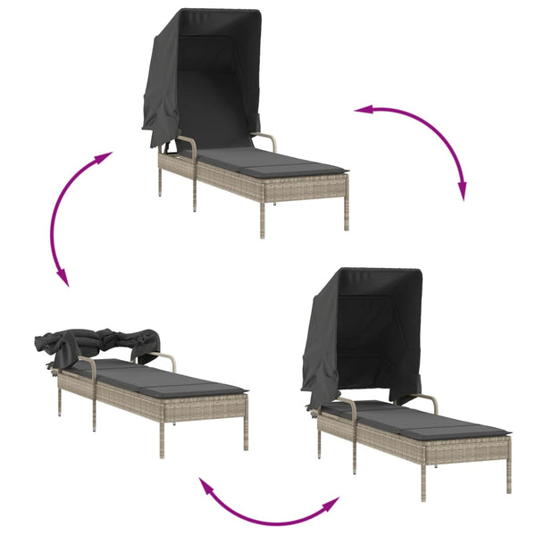 vidaXL Chaises longues 2 pcs avec toit et table en résine tressée gris clair