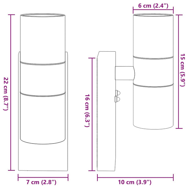 Edelstahl Außenwandleuchte Silber 2er-Set