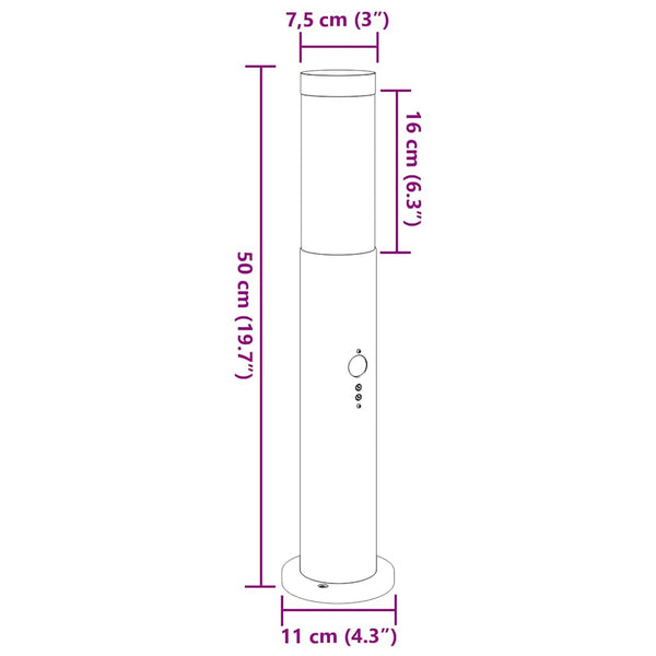 Edelstahl Pollerleuchte mit Sensor 50cm