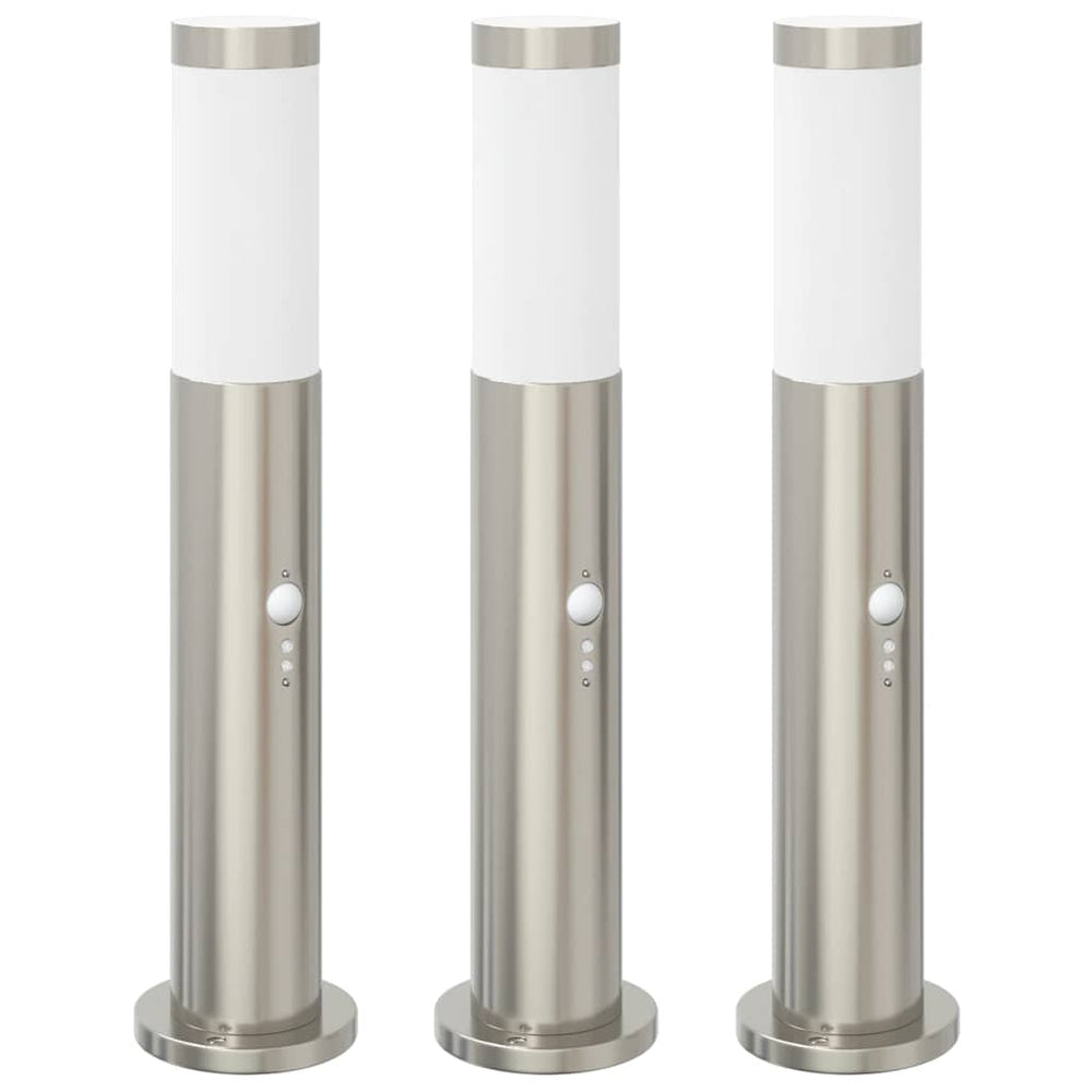 Pollerleuchten mit Sensor, 3er Set, Edelstahl