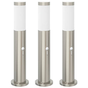Pollerleuchten mit Sensor, 3er Set, Edelstahl