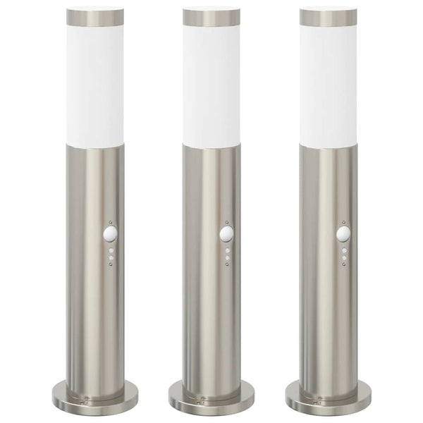 Pollerleuchten mit Sensor, 3er Set, Edelstahl