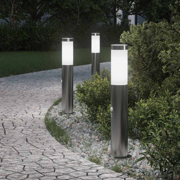 Pollerleuchten mit Sensor, 3er Set, Edelstahl