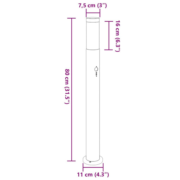 Pollerleuchten mit Sensor 3er Set Edelstahl 80cm