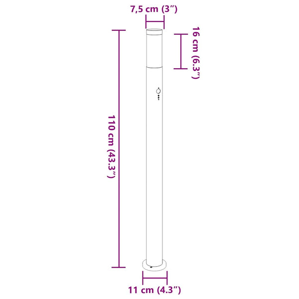 vidaXL Borne lumineuse avec capteur 110 cm acier inoxydable IP44