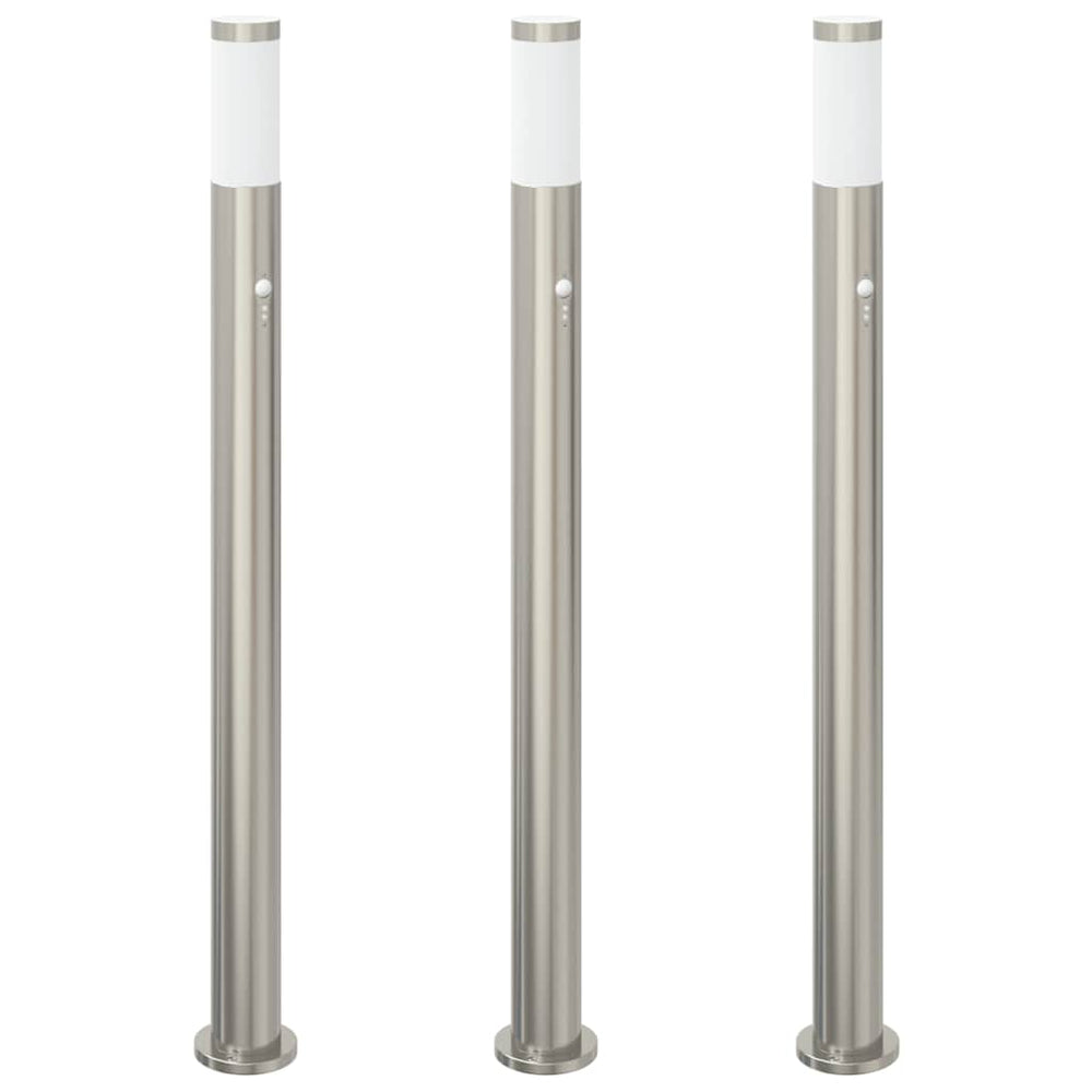 Edelstahl Pollerleuchten mit Sensor, 3er Set