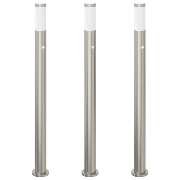 Edelstahl Pollerleuchten mit Sensor, 3er Set