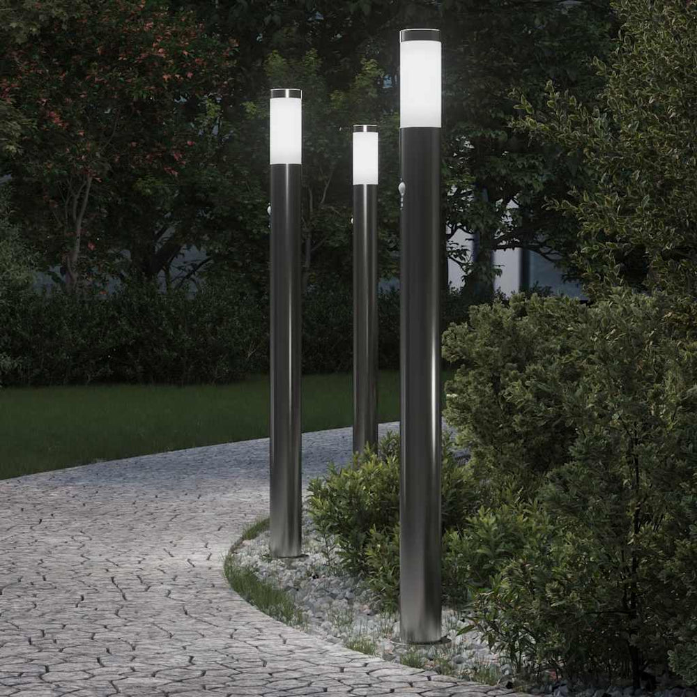 Edelstahl Pollerleuchten mit Sensor, 3er Set