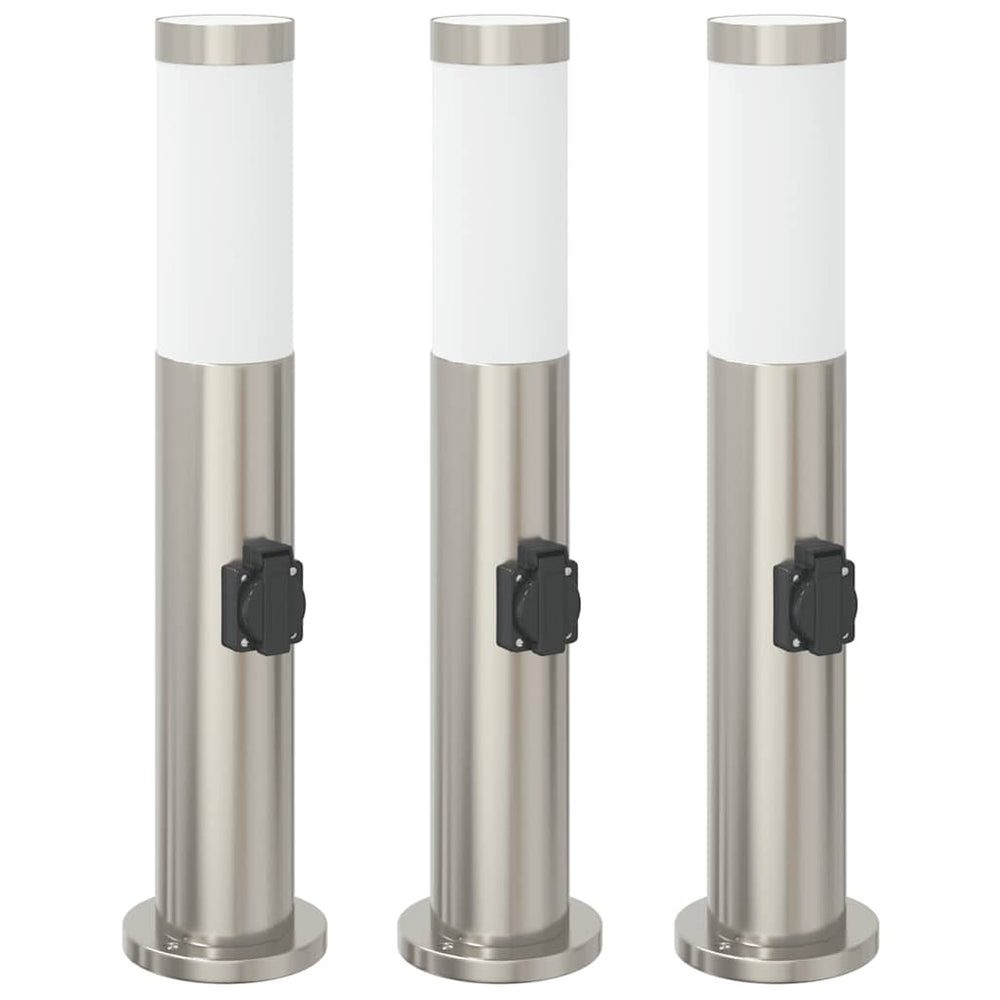 Edelstahl Pollerleuchten mit Steckdose, 3er Set