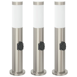 Edelstahl Pollerleuchten mit Steckdose, 3er Set
