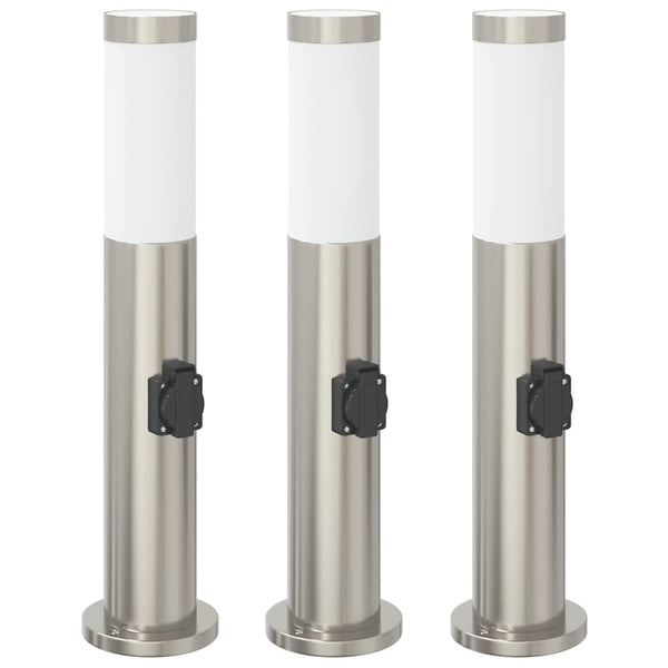 Edelstahl Pollerleuchten mit Steckdose, 3er Set