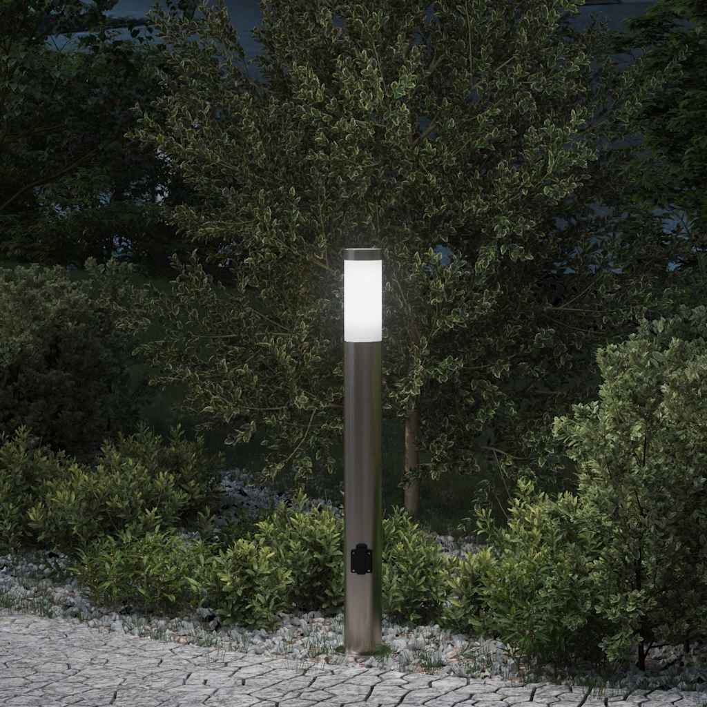 Edelstahl Pollerleuchte mit Steckdose 80cm