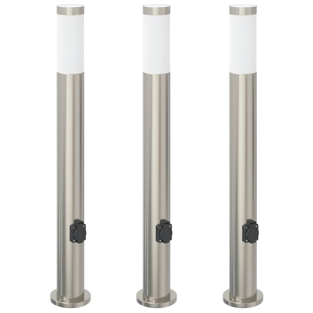 Edelstahl Pollerleuchten mit Steckdose 3er Set