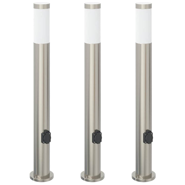 Edelstahl Pollerleuchten mit Steckdose 3er Set